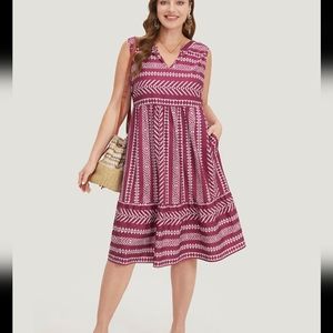 Cranberry red Aztec stripe boho midi dress